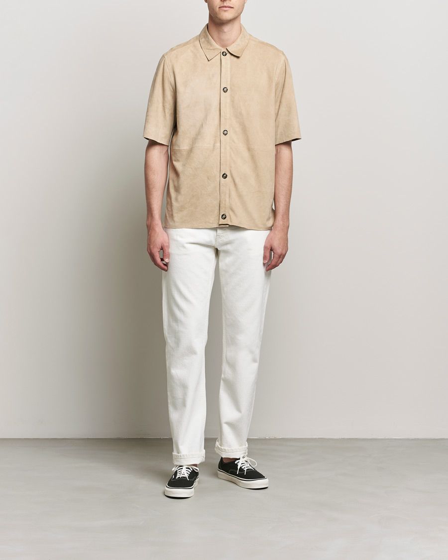 Herre | Kortermede skjorter | J.Lindeberg | Shorty Short Sleeve Suede Shirt Safari Beige