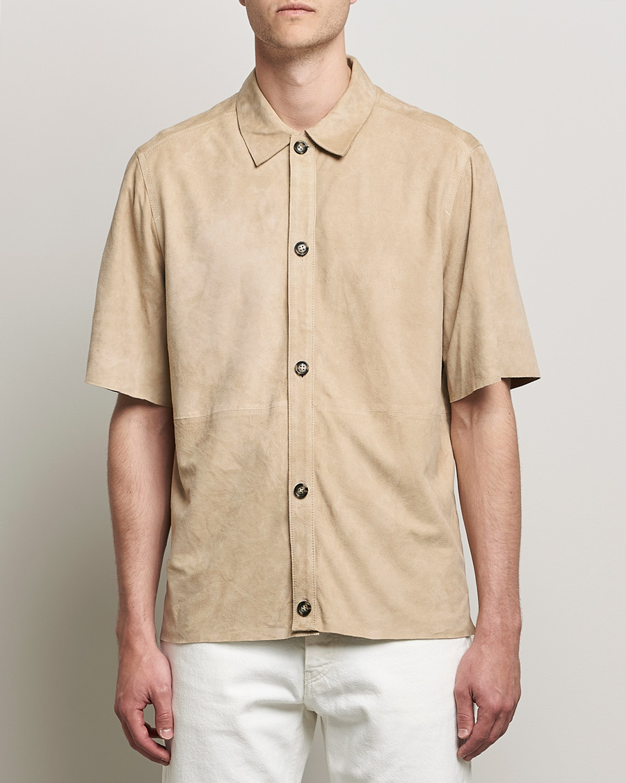 Herre | Skjorter | J.Lindeberg | Shorty Short Sleeve Suede Shirt Safari Beige