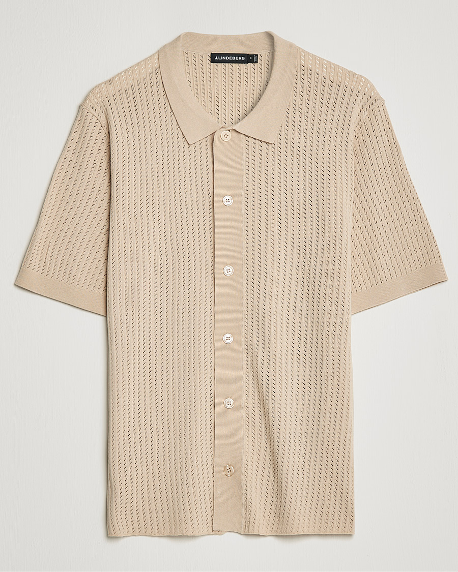 Herre |  | J.Lindeberg | Skyler Rayon Silk Knit Shirt Safari Beige