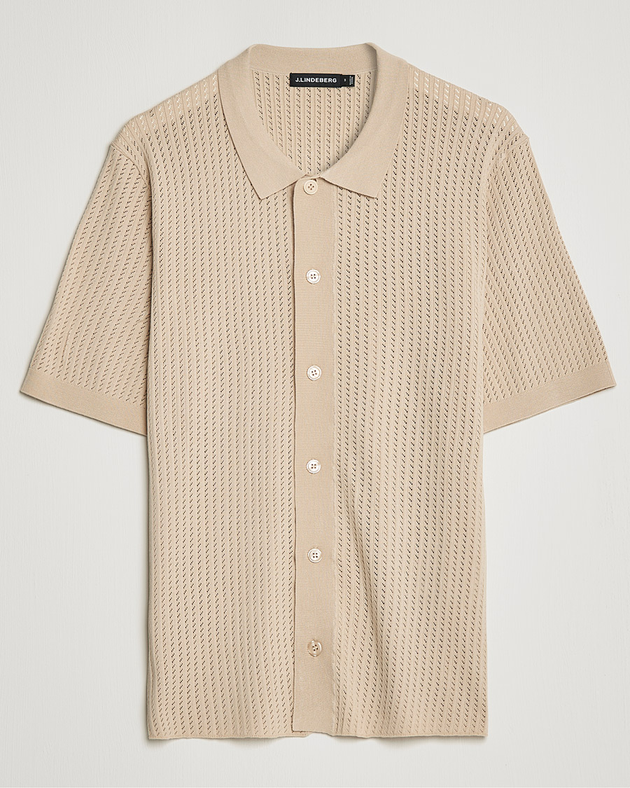 Herre | Skjorter | J.Lindeberg | Skyler Rayon Silk Knit Shirt Safari Beige