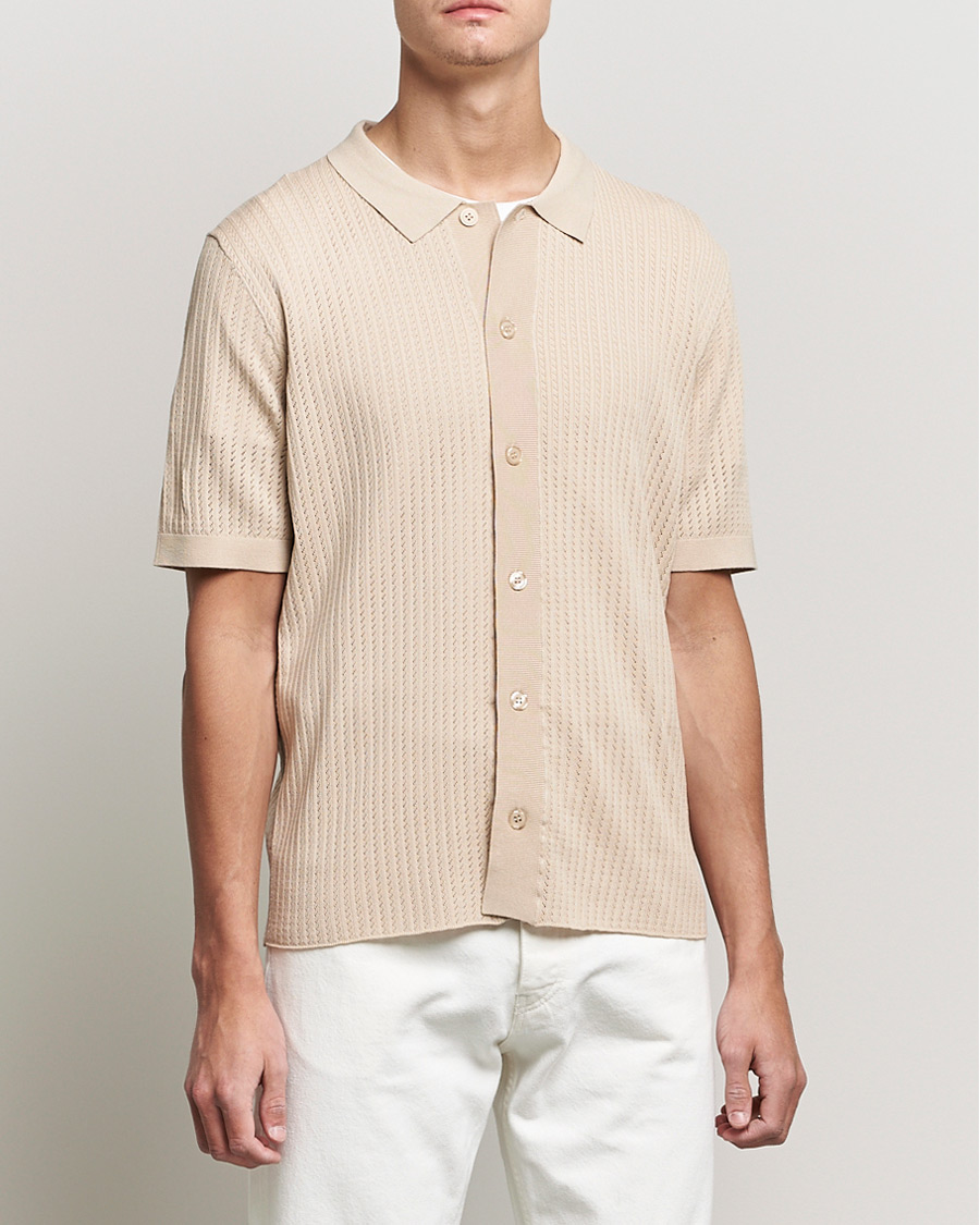 Herre | Skjorter | J.Lindeberg | Skyler Rayon Silk Knit Shirt Safari Beige