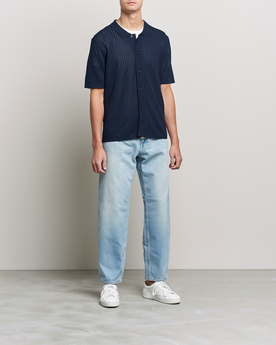Herre | Skjorter | J.Lindeberg | Skyler Rayon Silk Knit Shirt Navy