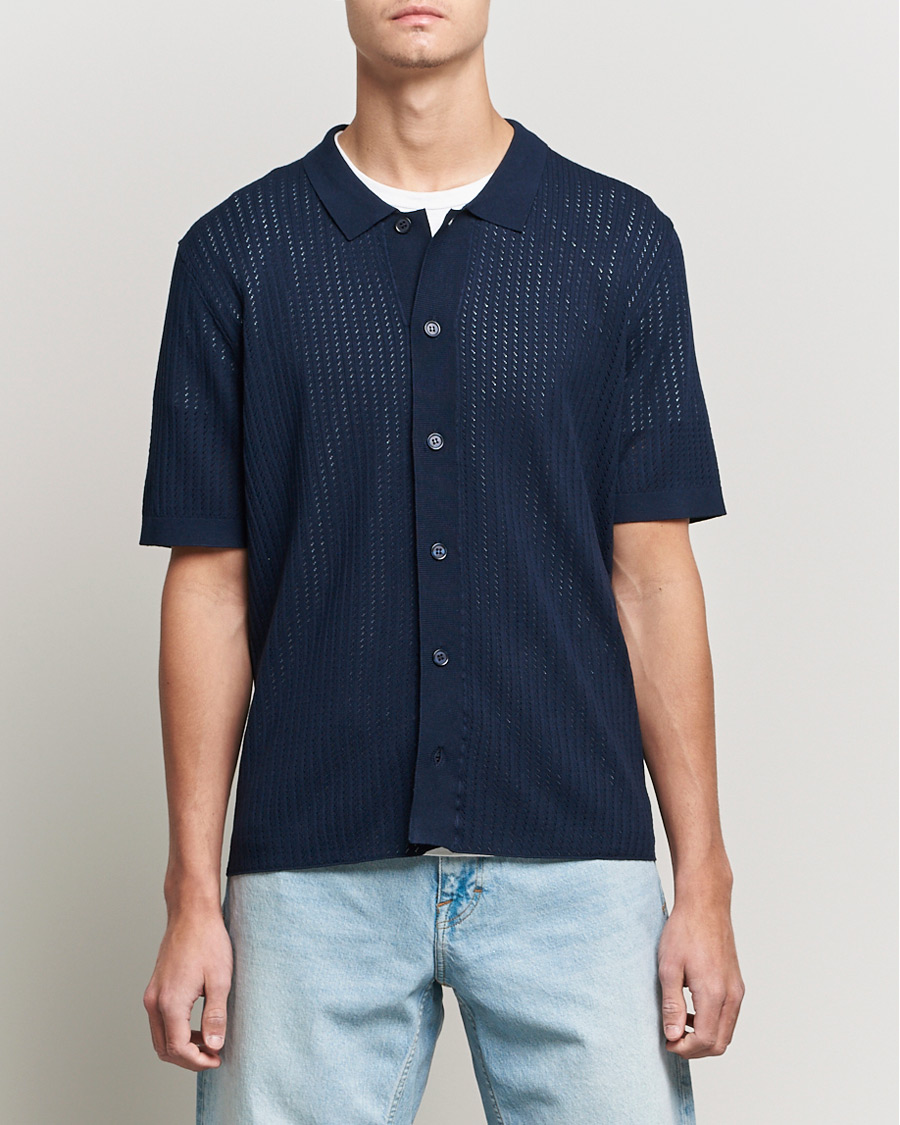 Herre | Kortermede skjorter | J.Lindeberg | Skyler Rayon Silk Knit Shirt Navy