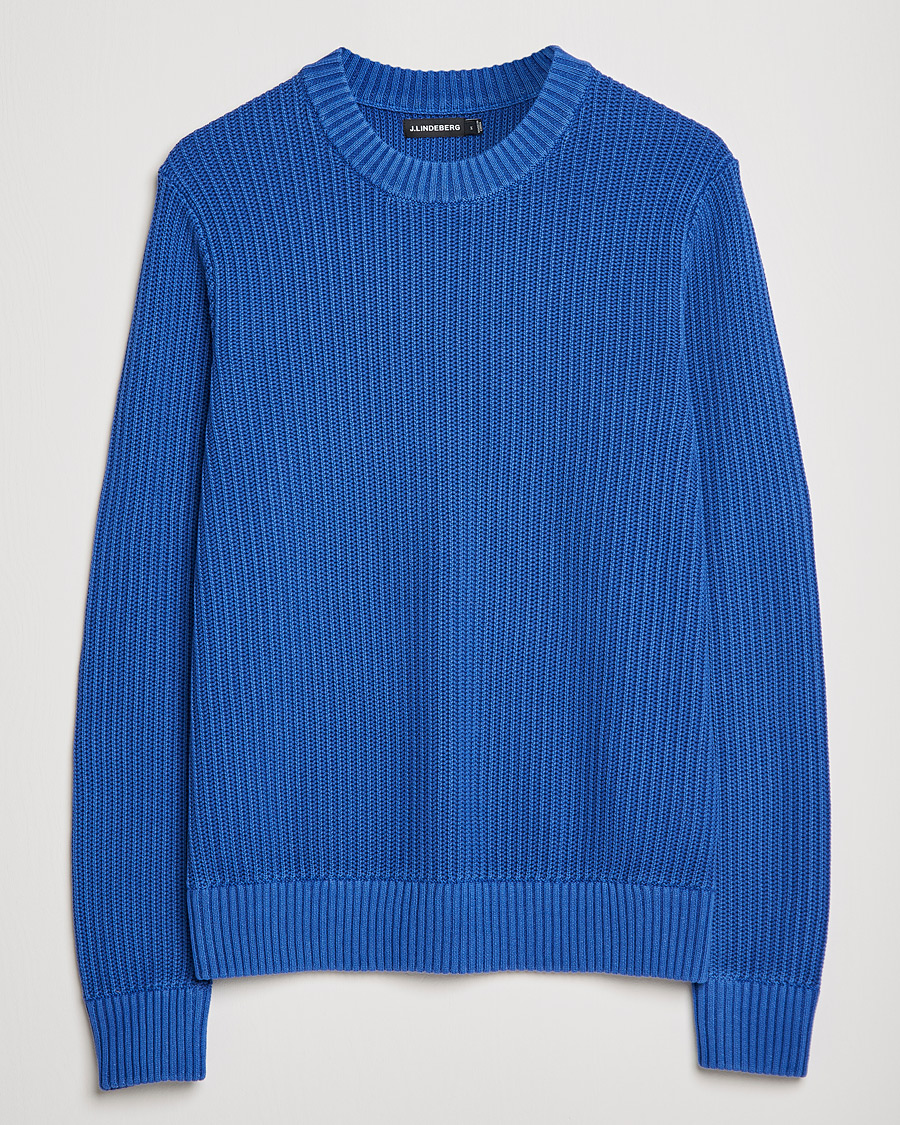 Herre | Gensere | J.Lindeberg | Coy Summer Structure Organic Cotton Sweater Royal Blue