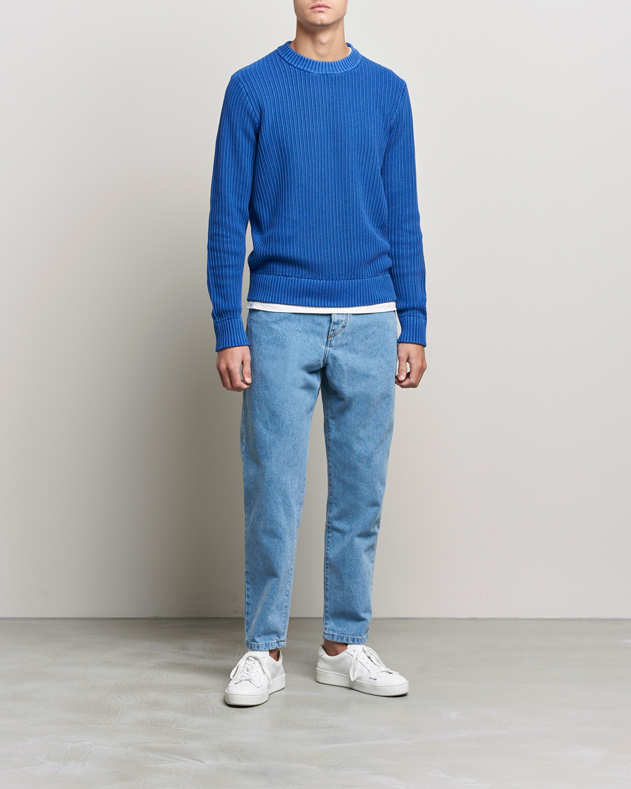 Herre | Gensere | J.Lindeberg | Coy Summer Structure Organic Cotton Sweater Royal Blue