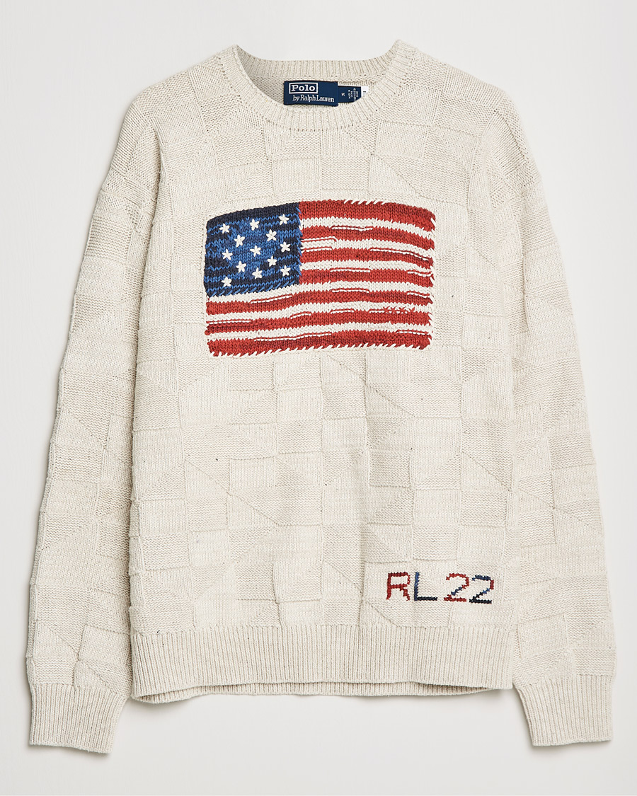 Herre |  | Polo Ralph Lauren | Patchwork Knitted Flag Sweater Creme
