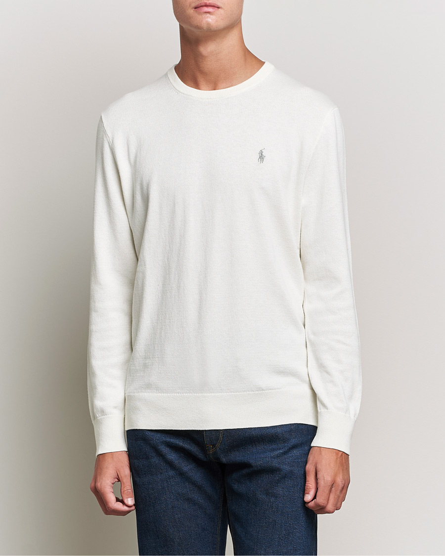 Herre |  | Polo Ralph Lauren | Cotton/Cashmere Crew Neck Pullover Deckwash White