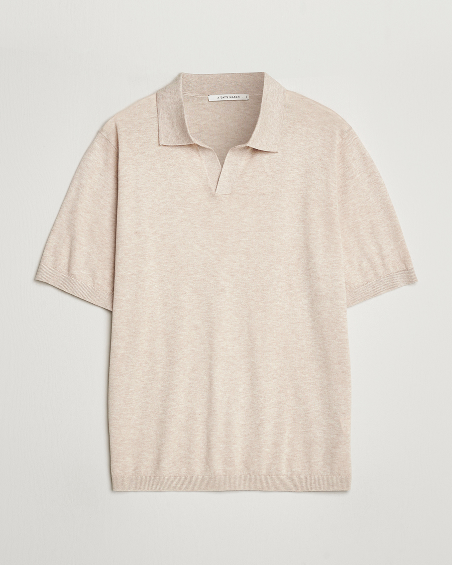 Herre | Pikéer | A Day's March | Ebro Cotton/Merino Open Collar Polo Sand