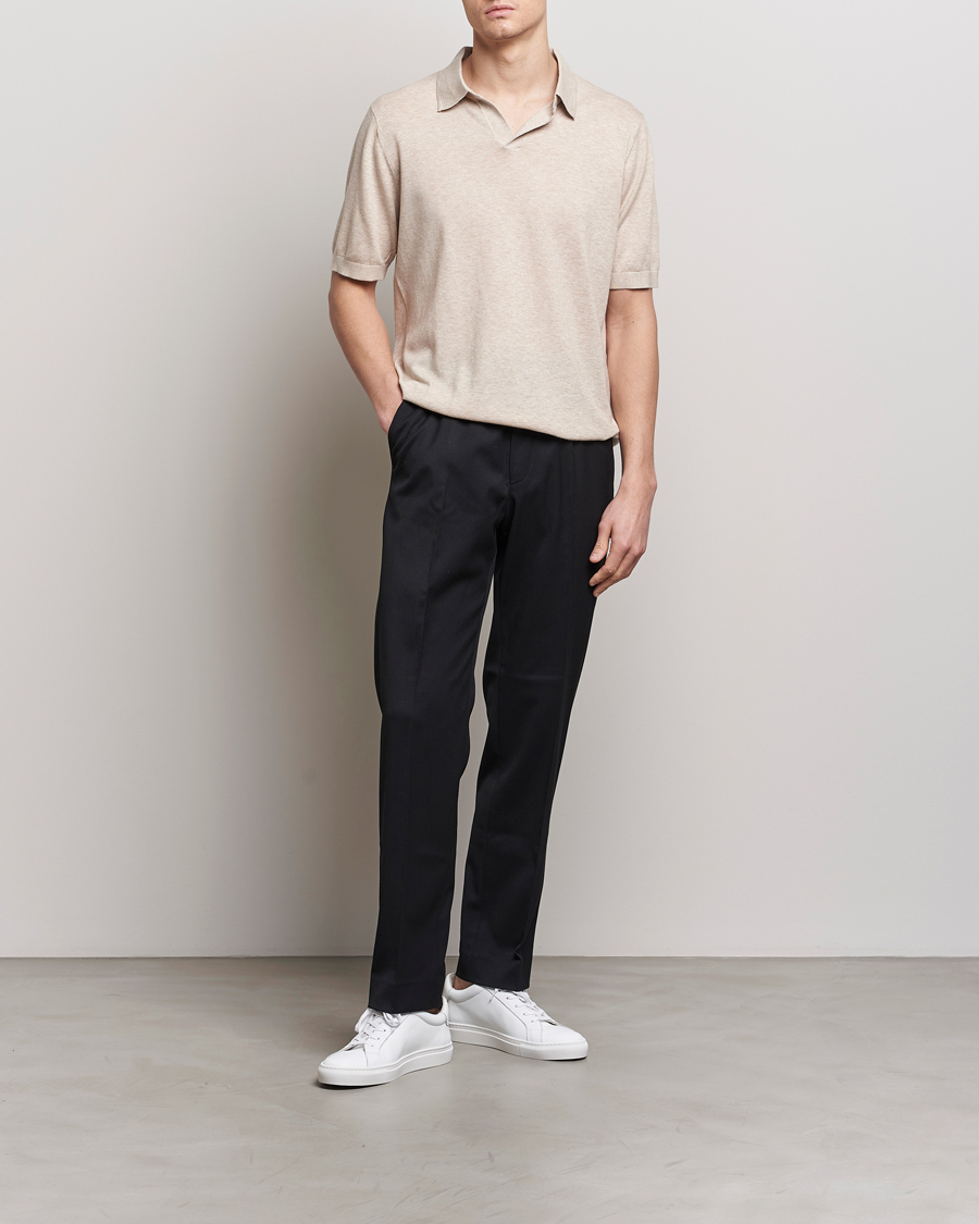 Herre | Pikéer | A Day's March | Ebro Cotton/Merino Open Collar Polo Sand