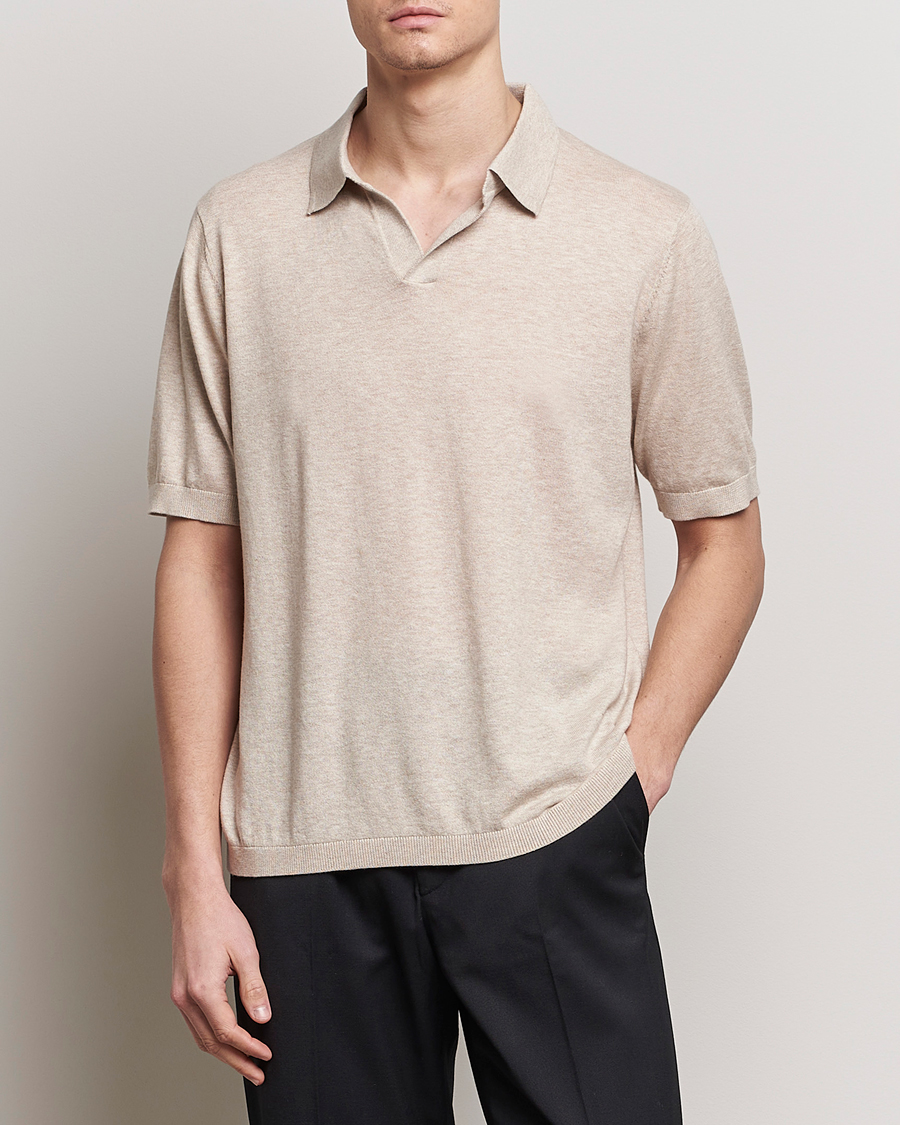 Herre | A Day's March | A Day's March | Ebro Cotton/Merino Open Collar Polo Sand