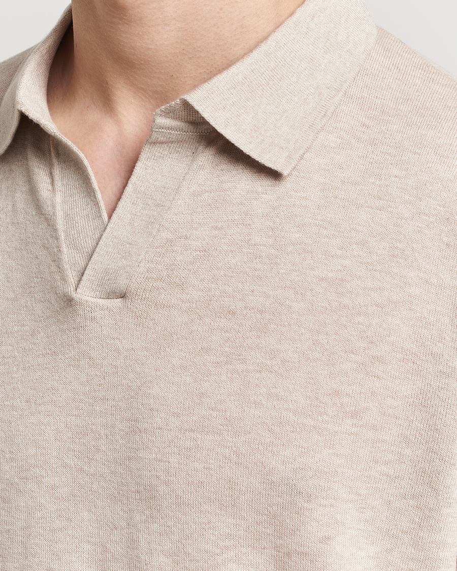Herre | Pikéer | A Day's March | Ebro Cotton/Merino Open Collar Polo Sand