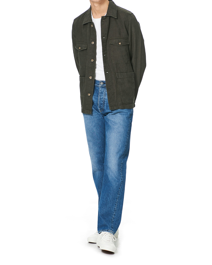 Herre | Skjorter | A Day's March | Heavy Linen Patch Pocket Overshirt Olive