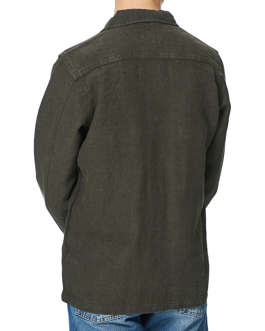 Herre | Skjorter | A Day's March | Heavy Linen Patch Pocket Overshirt Olive