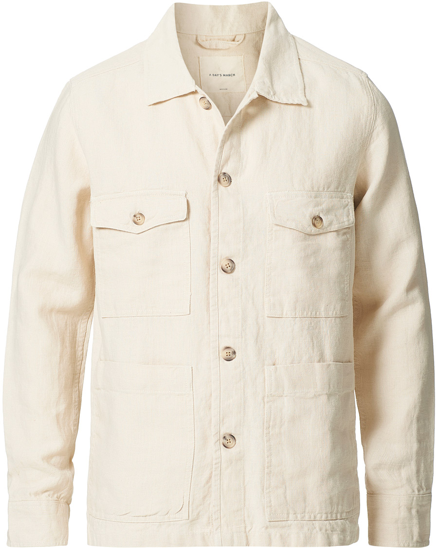Herre | Plagg i lin | A Day's March | Heavy Linen Patch Pocket Overshirt Oyster