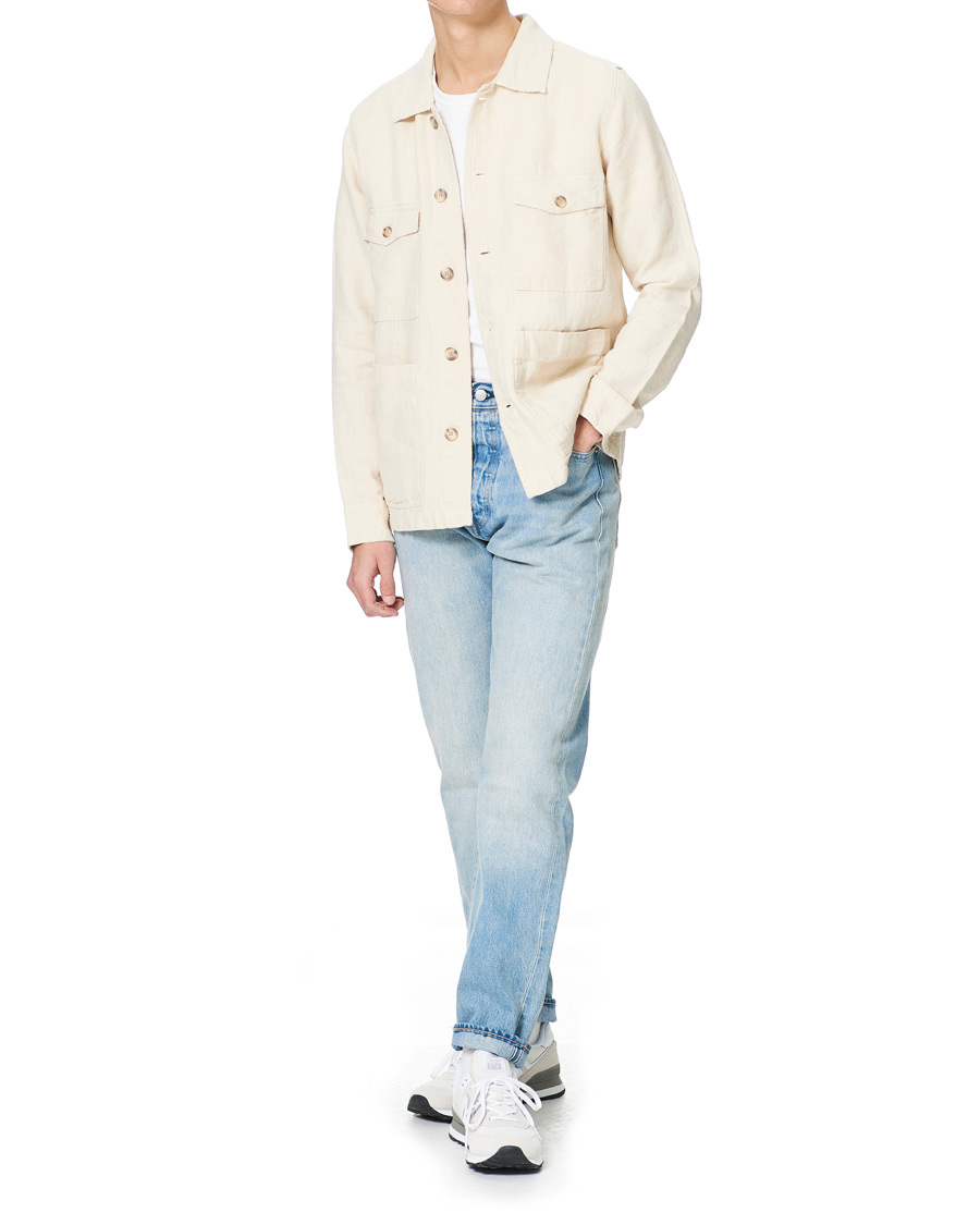 Herre | Skjorter | A Day's March | Heavy Linen Patch Pocket Overshirt Oyster