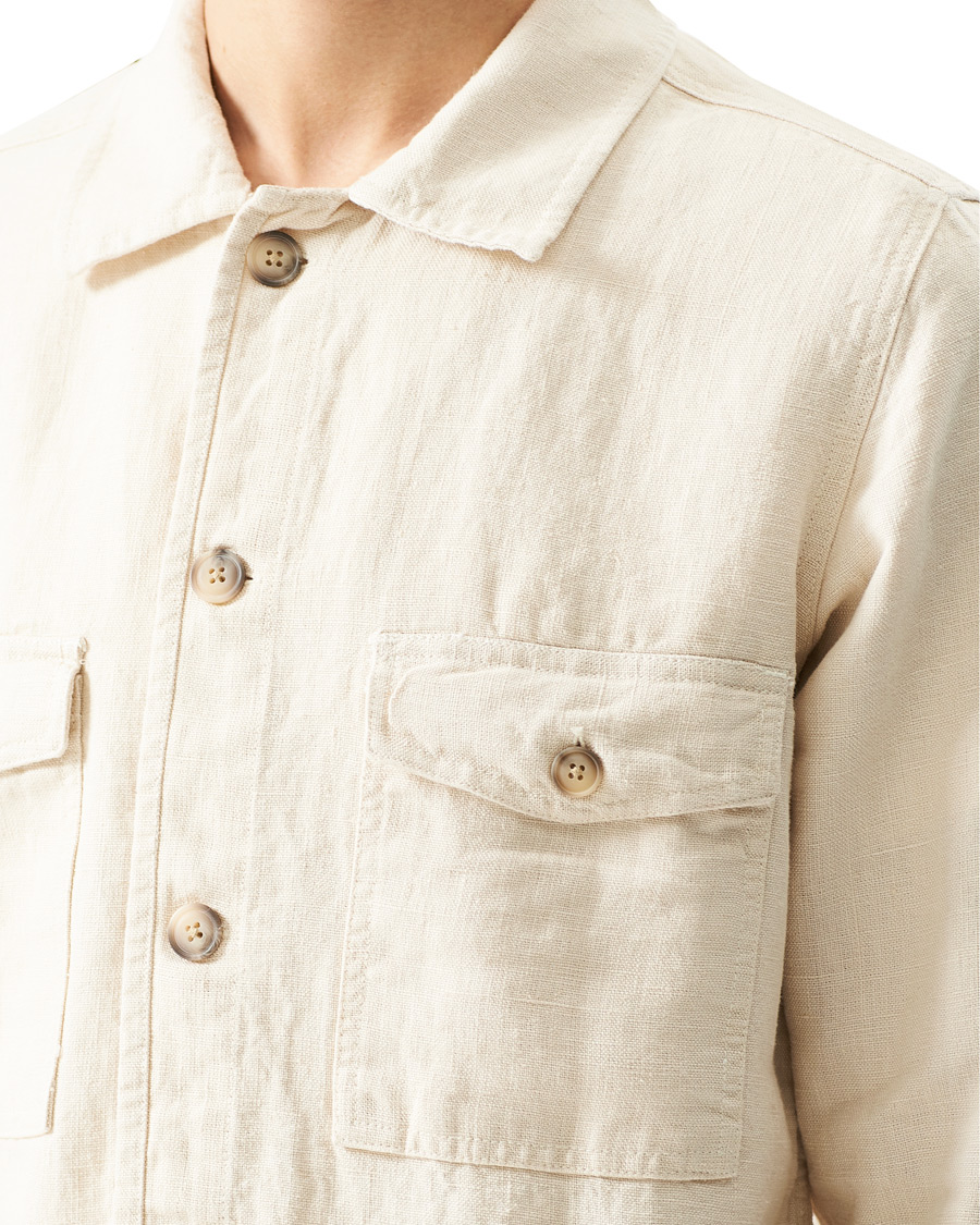 Herre | Skjorter | A Day's March | Heavy Linen Patch Pocket Overshirt Oyster
