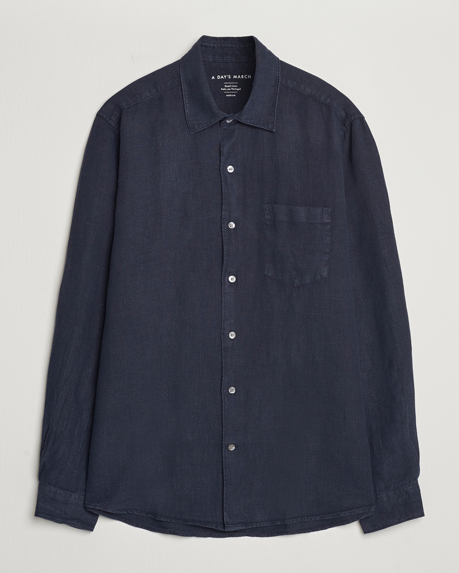 Herre | Skjorter | A Day's March | Abu Linen Shirt Dark Navy