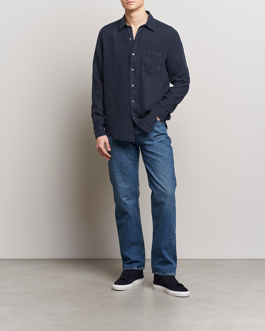 Herre | Skjorter | A Day's March | Abu Linen Shirt Dark Navy