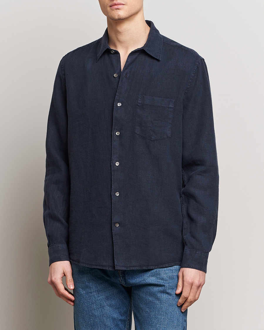 Herre | Skjorter | A Day's March | Abu Linen Shirt Dark Navy