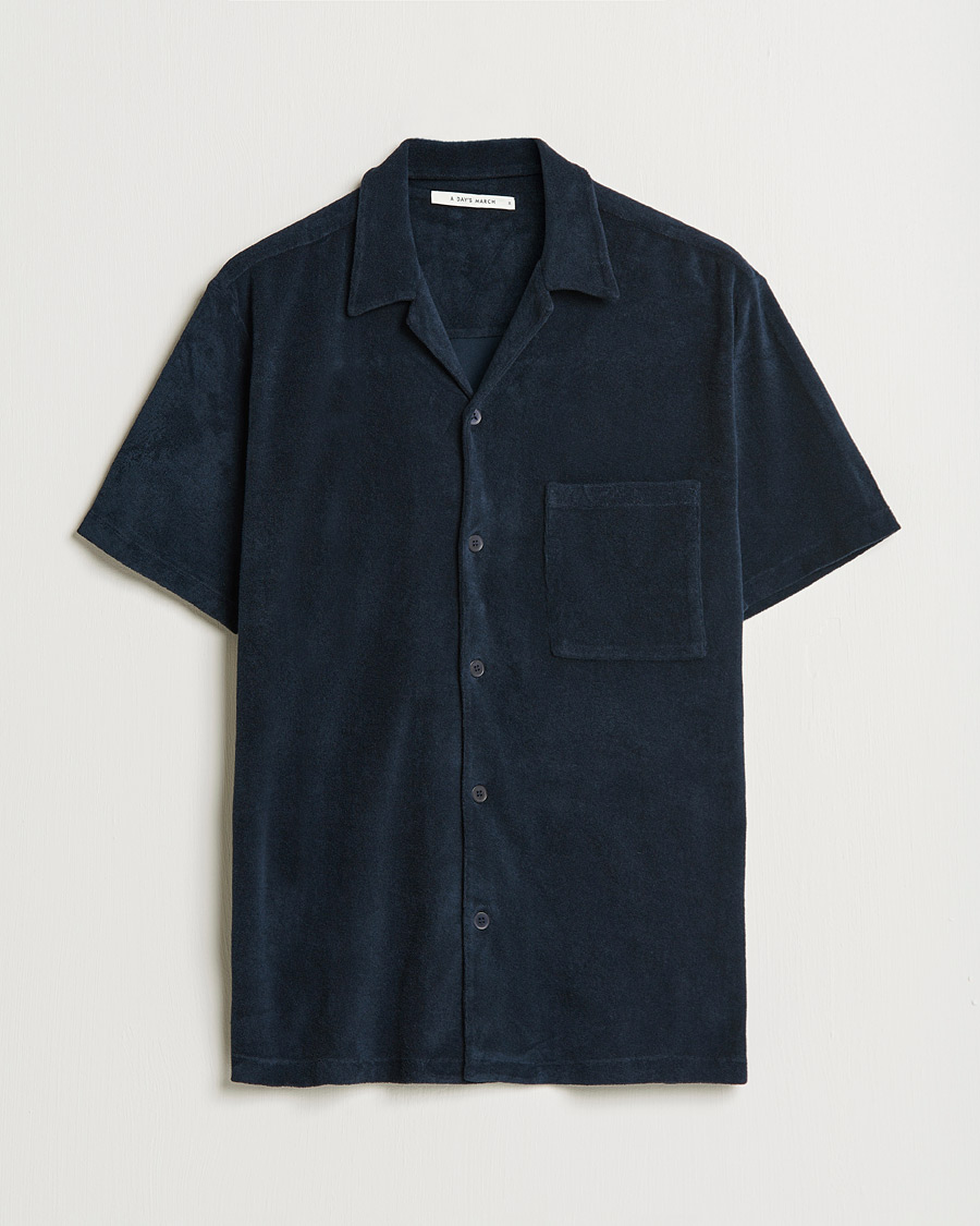Herre | Kortermede skjorter | A Day's March | Yamu Short Sleeve Terry Shirt Navy