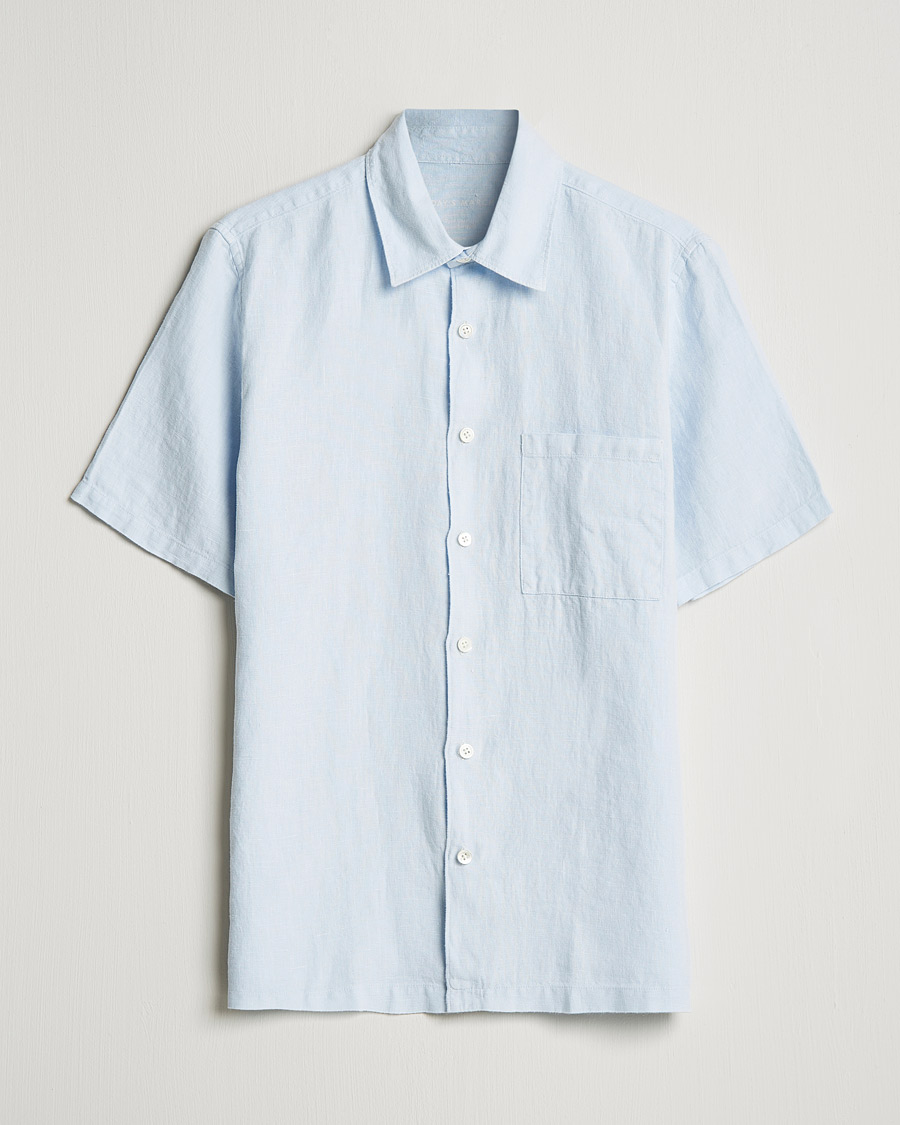 Herre |  | A Day's March | Khito Short Sleeve Linen Shirt Light Blue