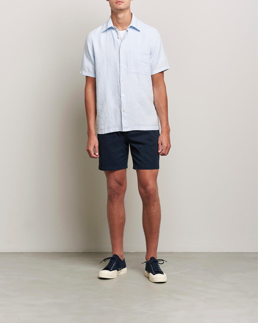 Herre | | A Day's March | Khito Short Sleeve Linen Shirt Light Blue