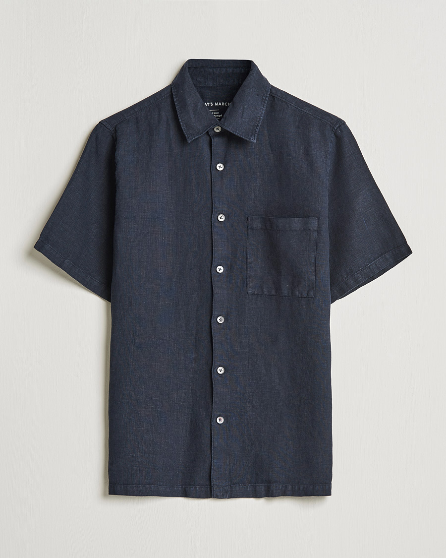 Herre | Kortermede skjorter | A Day's March | Khito Short Sleeve Linen Shirt Dark Navy