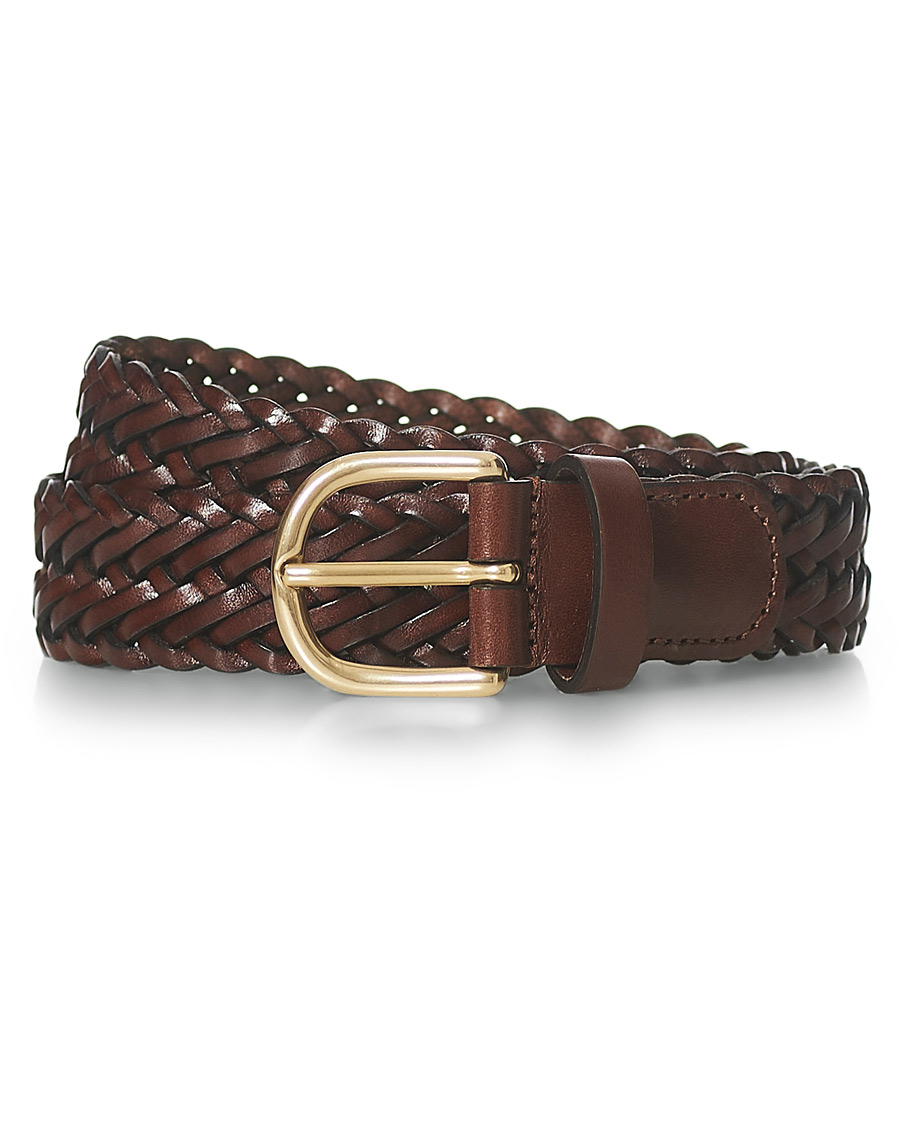 Herre | Anderson's Woven Leather Belt 3 cm Dark Brown | Anderson's | Woven Leather Belt 3 cm Dark Brown