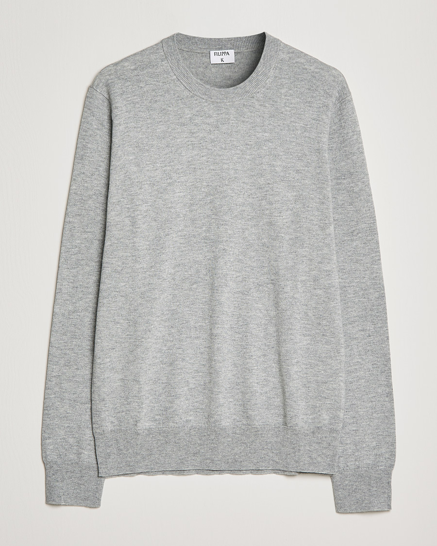 Herre | Pullovere rund hals | Filippa K | Cotton Merino Basic Sweater Light Grey Melange