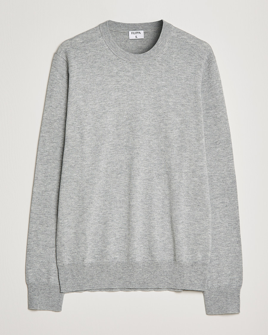 Herre | Gensere | Filippa K | Cotton Merino Basic Sweater Light Grey Melange
