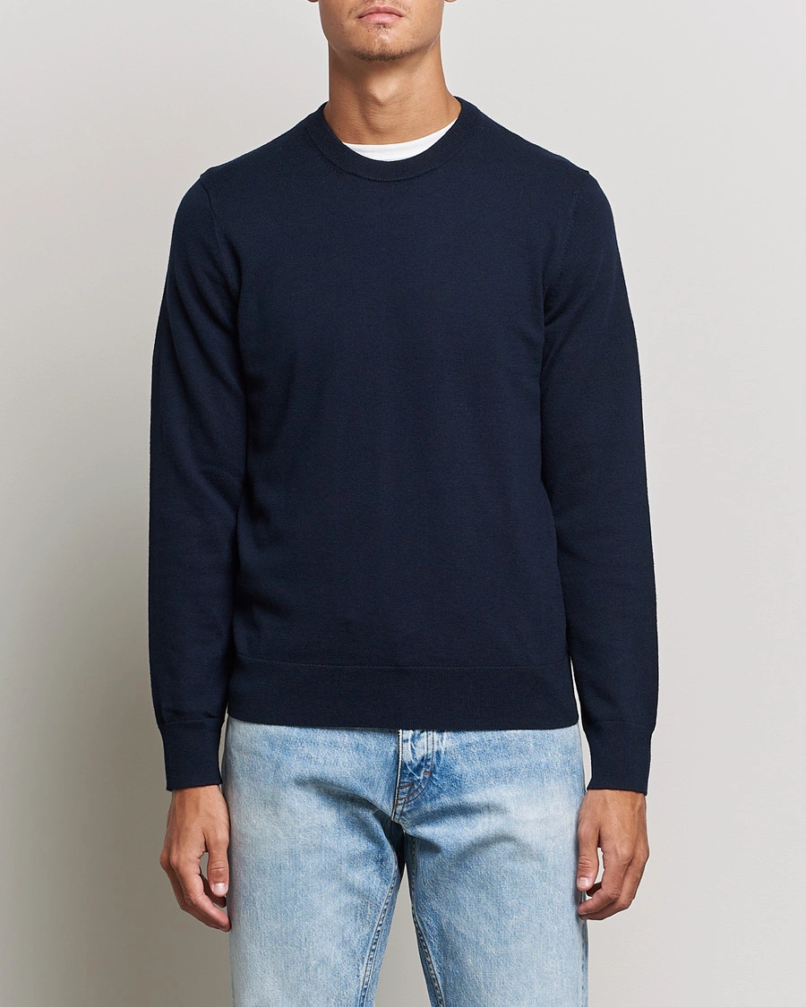 Herre | Pullovers rund hals | Filippa K | Cotton Merino Basic Sweater Navy