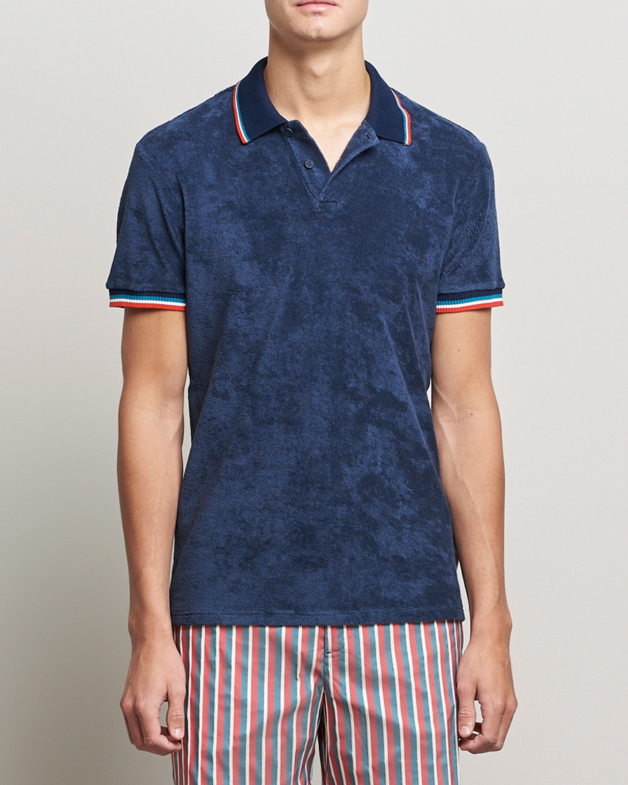 Herre | Pikéer | Orlebar Brown | Jarrett Towelling Striped Tipping Polo Navy
