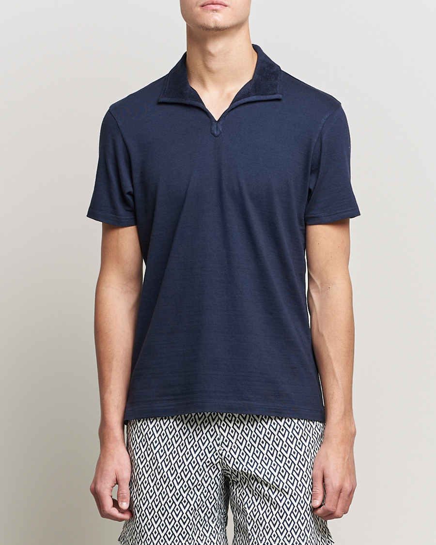 Herre | Pikéer | Orlebar Brown | Albert GD Towelling Trim Polo Night Iris