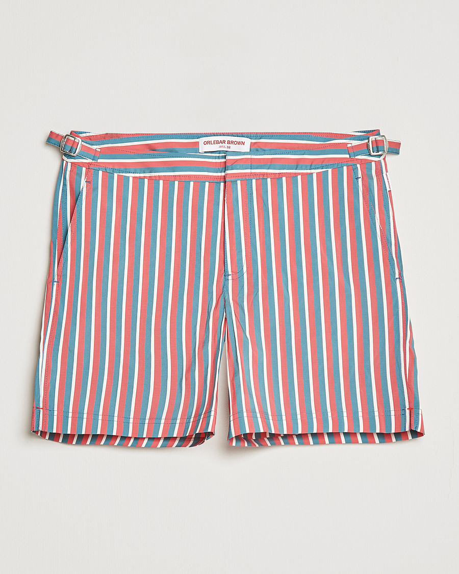 Herre | Badeshorts | Orlebar Brown | Bulldog OB Stripe Swimshorts Summer Red/Marina Aqua