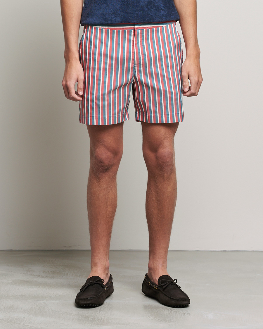 Herre | Badeshorts | Orlebar Brown | Bulldog OB Stripe Swimshorts Summer Red/Marina Aqua
