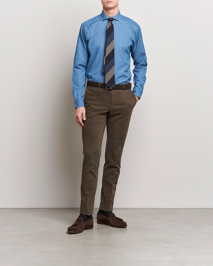 Herre | Business & Beyond | Eton | Lightweight Casual Fit Denim Shirt Blue
