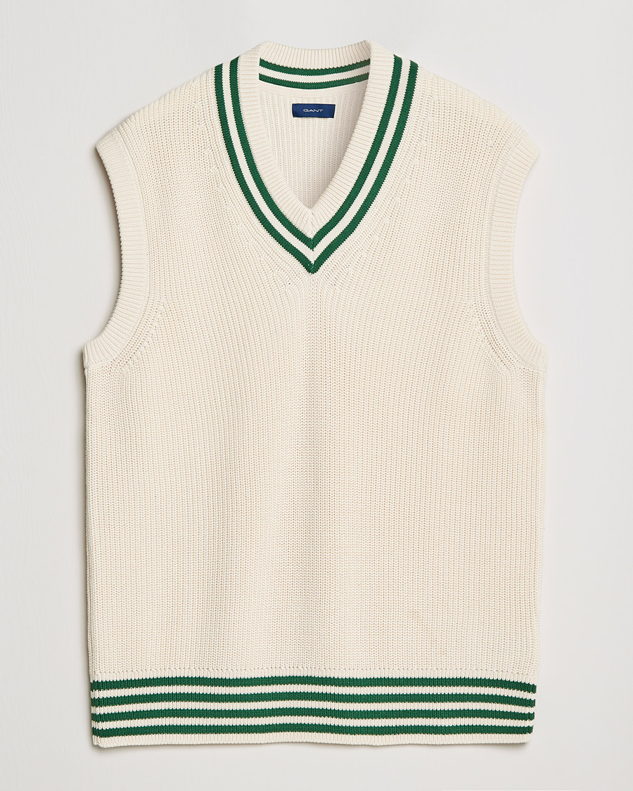 Herre | Gensere | GANT | Ribbed Cricket Knitted Slipover Creme