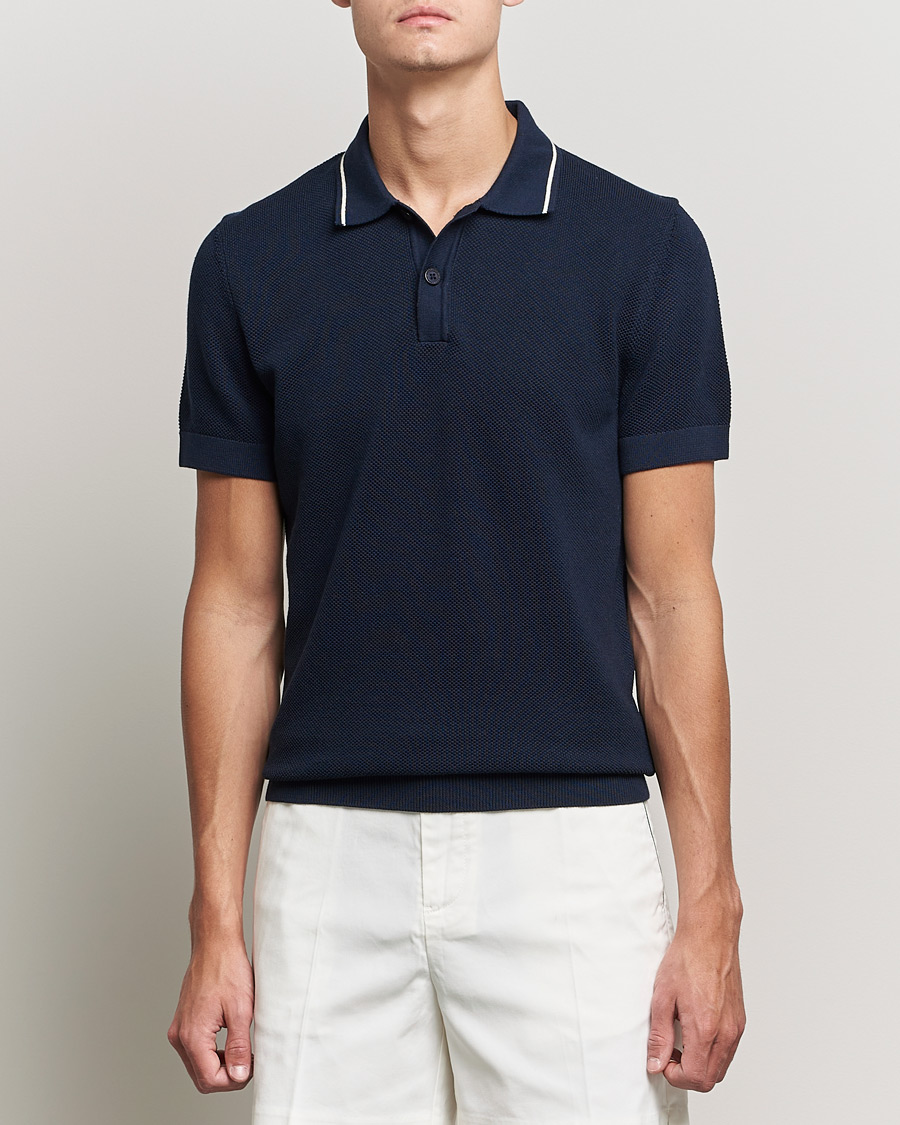 Herre |  | GANT | Textured Knitted Polo Evening Blue