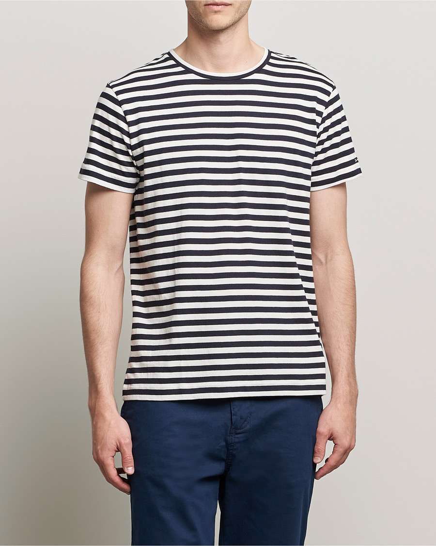 Herre | T-Shirts | GANT | Striped Crew Neck Tee Evening Blue
