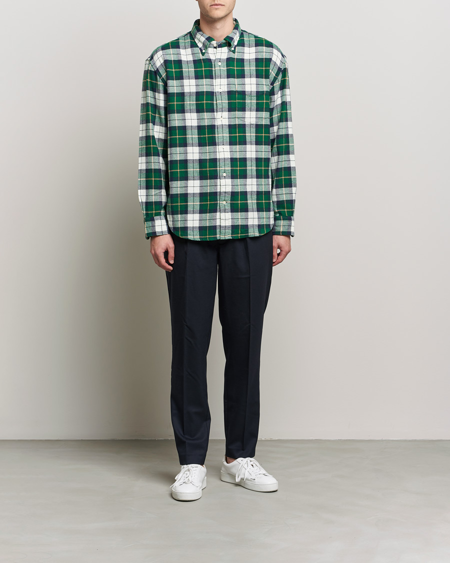 Herre | Skjorter | GANT | Relaxed Textured Checked Shirt Forest Green