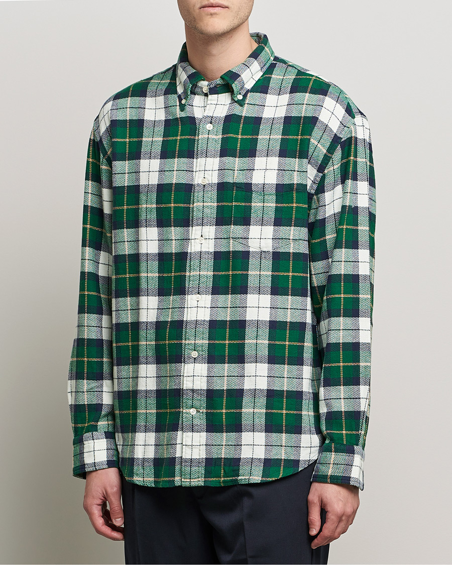 Herre | Casualskjorter | GANT | Relaxed Textured Checked Shirt Forest Green