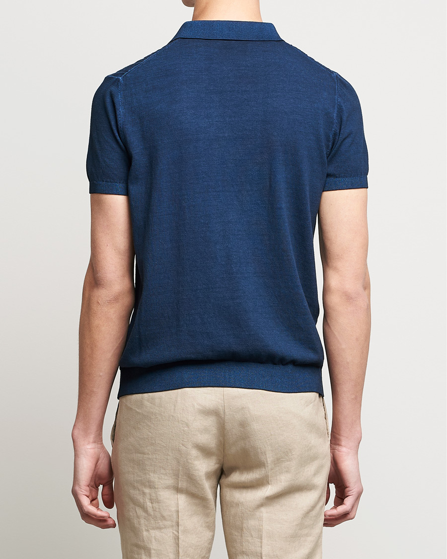 Herre | Pikéer | Oscar Jacobson | Bard Knitted Cotton Crepe Polo Washed Blue