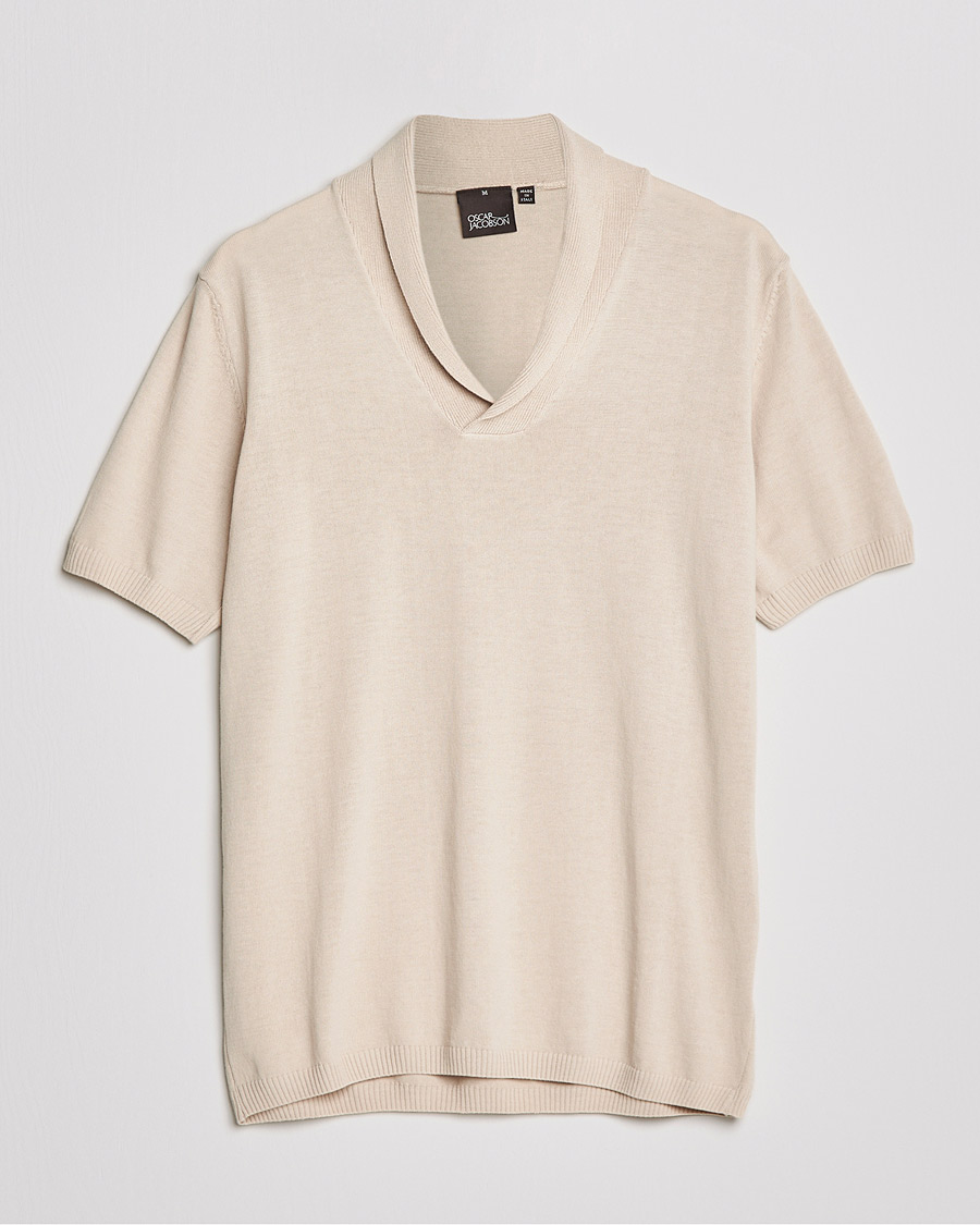 Herre | Pikéer | Oscar Jacobson | Rollo GD Shawl Collar Cotton Polo Beige
