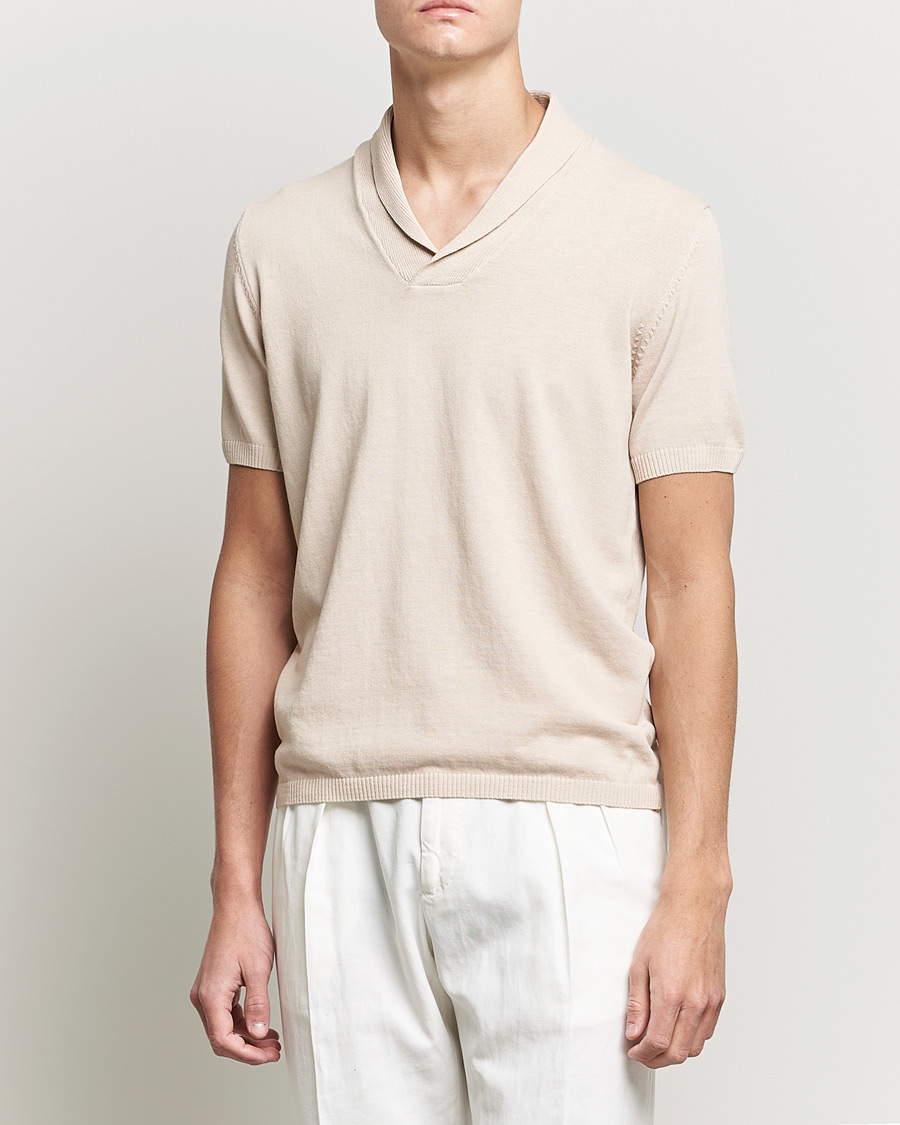 Herre | Pikéer | Oscar Jacobson | Rollo GD Shawl Collar Cotton Polo Beige