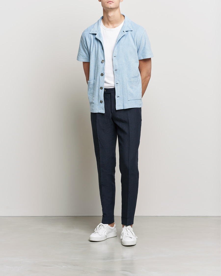 Herre | Pikéer | Oscar Jacobson | Alwin Terry Short Sleeve Safari Polo Smog Blue
