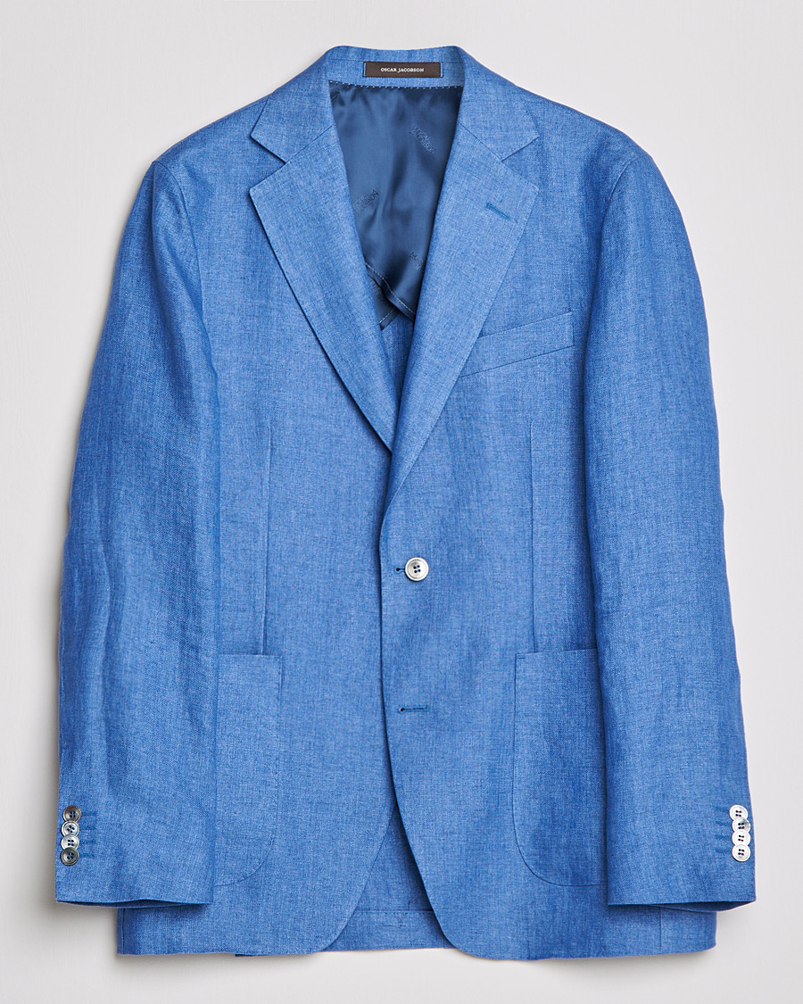 Herre | Dressjakker | Oscar Jacobson | Ferry Soft Patch Pocket Linen Blazer Light Blue