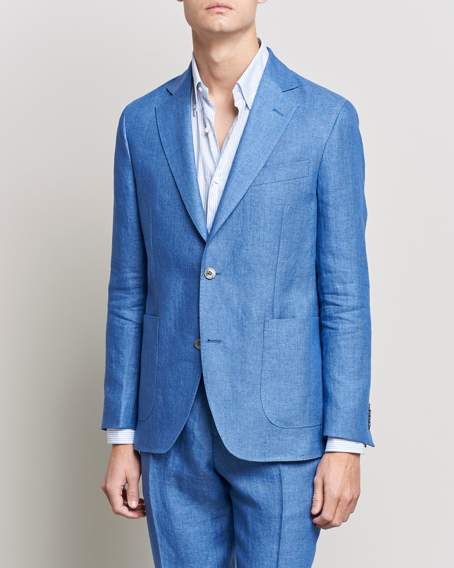 Herre | Dressjakker | Oscar Jacobson | Ferry Soft Patch Pocket Linen Blazer Light Blue