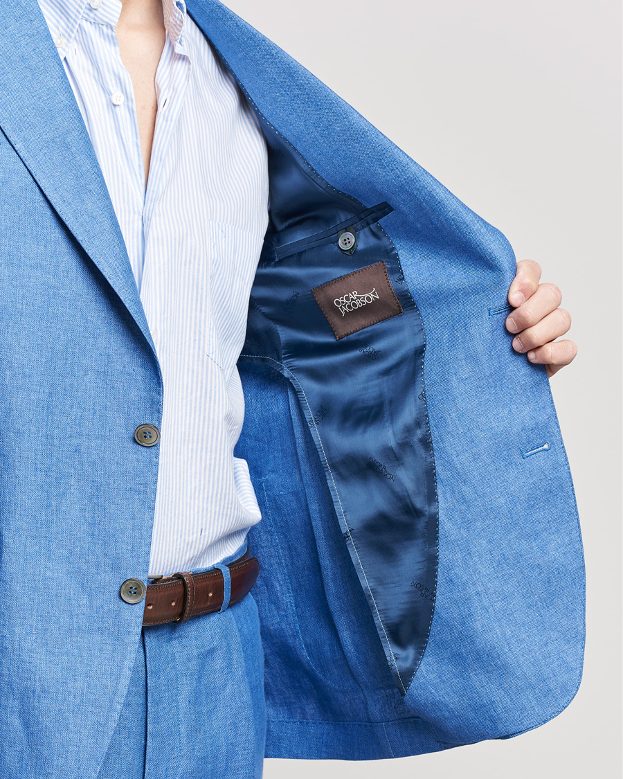 Herre | Dressjakker | Oscar Jacobson | Ferry Soft Patch Pocket Linen Blazer Light Blue
