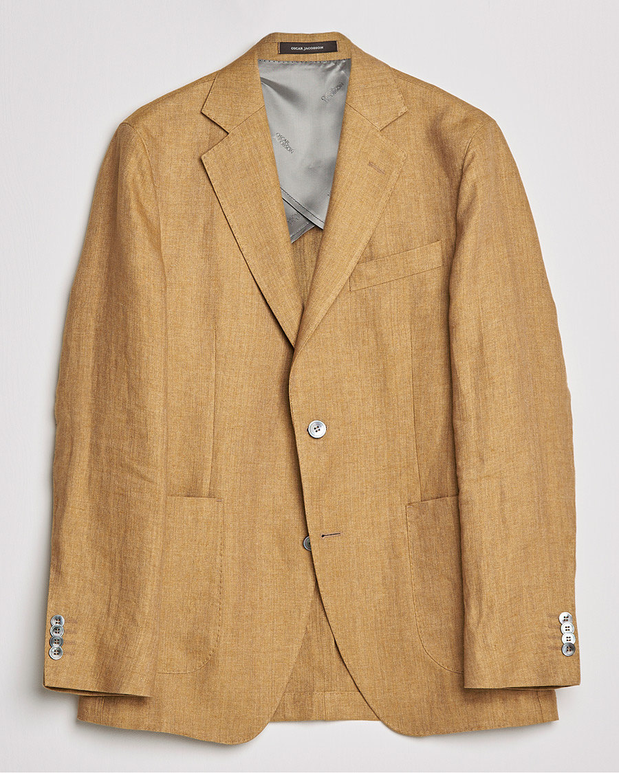 Herre | Dressjakker | Oscar Jacobson | Ferry Soft Patch Pocket Linen Blazer Dusky Yellow