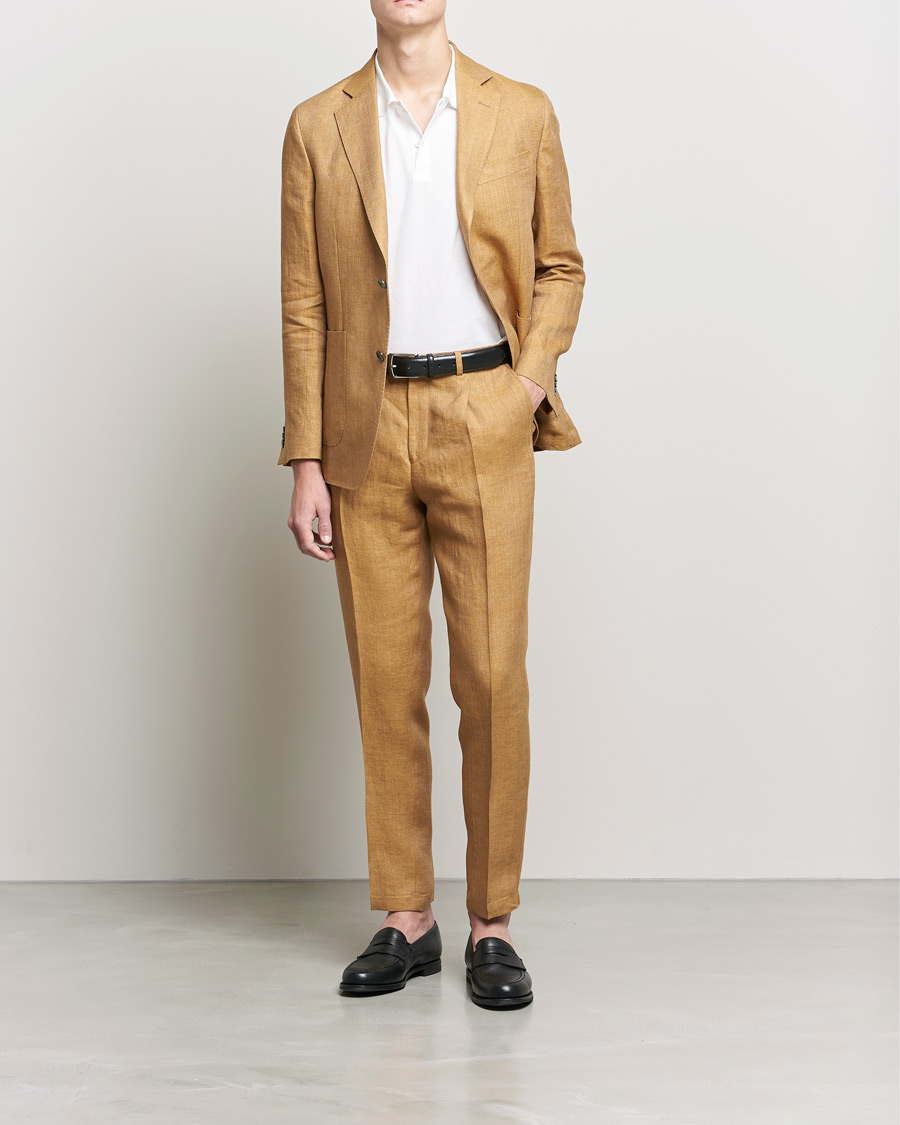 Herre | Dressjakker | Oscar Jacobson | Ferry Soft Patch Pocket Linen Blazer Dusky Yellow